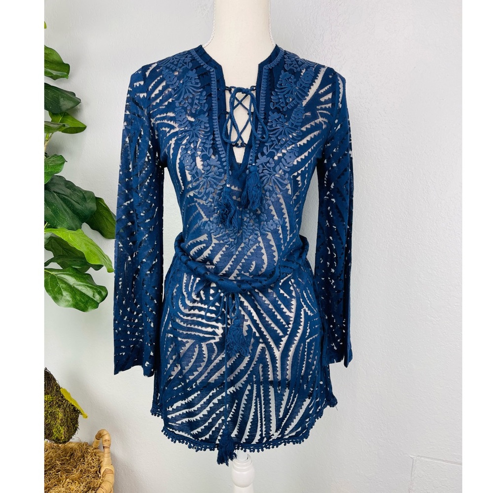 Elegant Blue Lace Swim Coverup